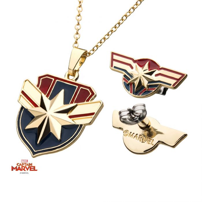 Captain Marvel Stud Earrings and Pendant with Chain Set – True Edge